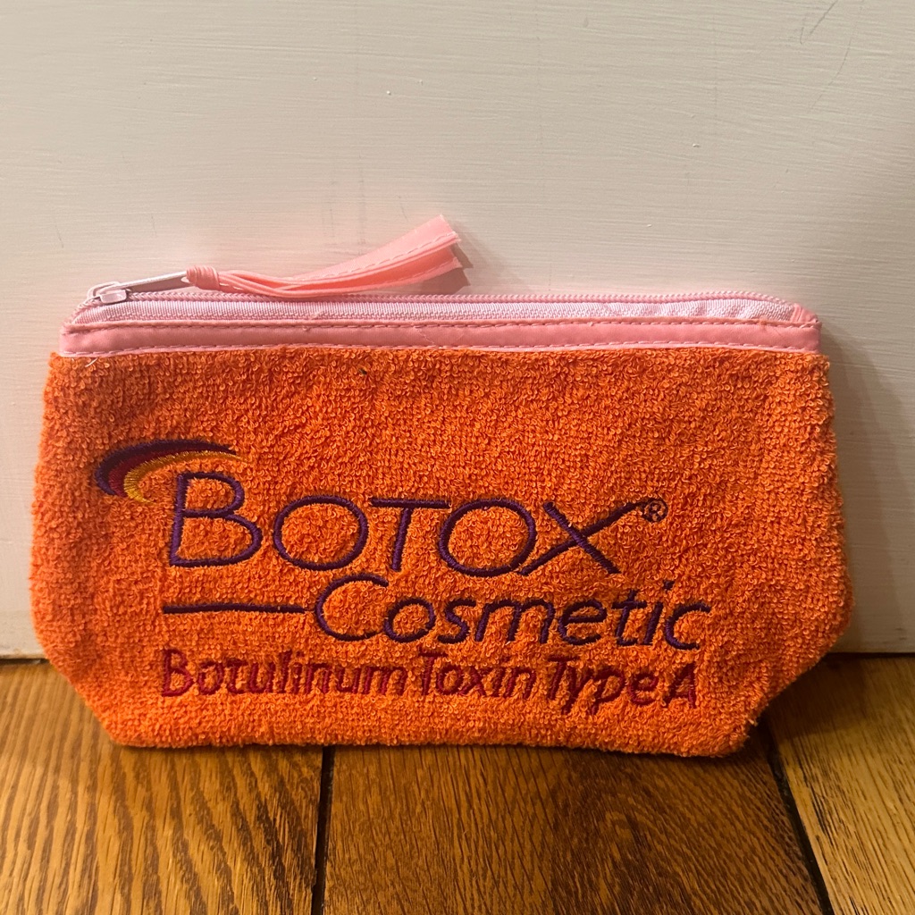 Rare New Botox Cosmetic Orange Terrycloth Embroidered Zippered Makeup Bag